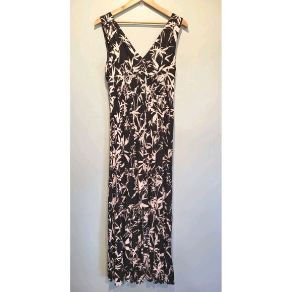 Express Black Bamboo Print Sleeveless Empire Waist Maxi Dress Sz S Vacation - Picture 1 of 7